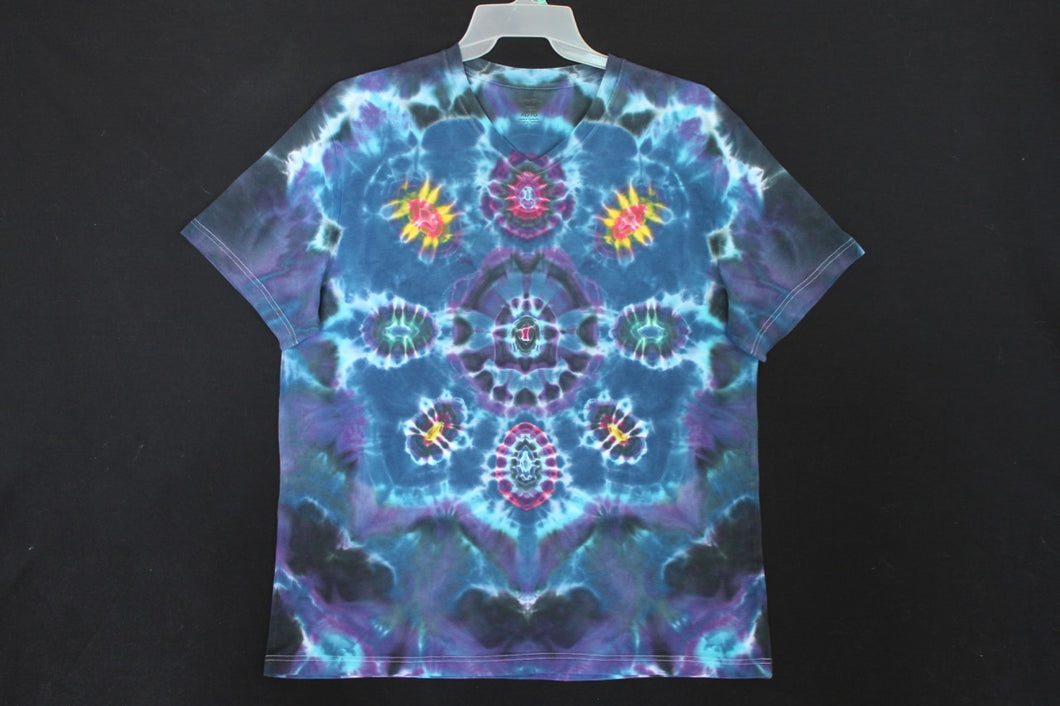 Men's V neck Stretch T shirt XL  #1626 Mandala with Scarabs design $100