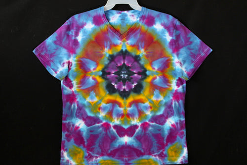 V neck Stretch T shirt Large #3181 Mandala design $80
