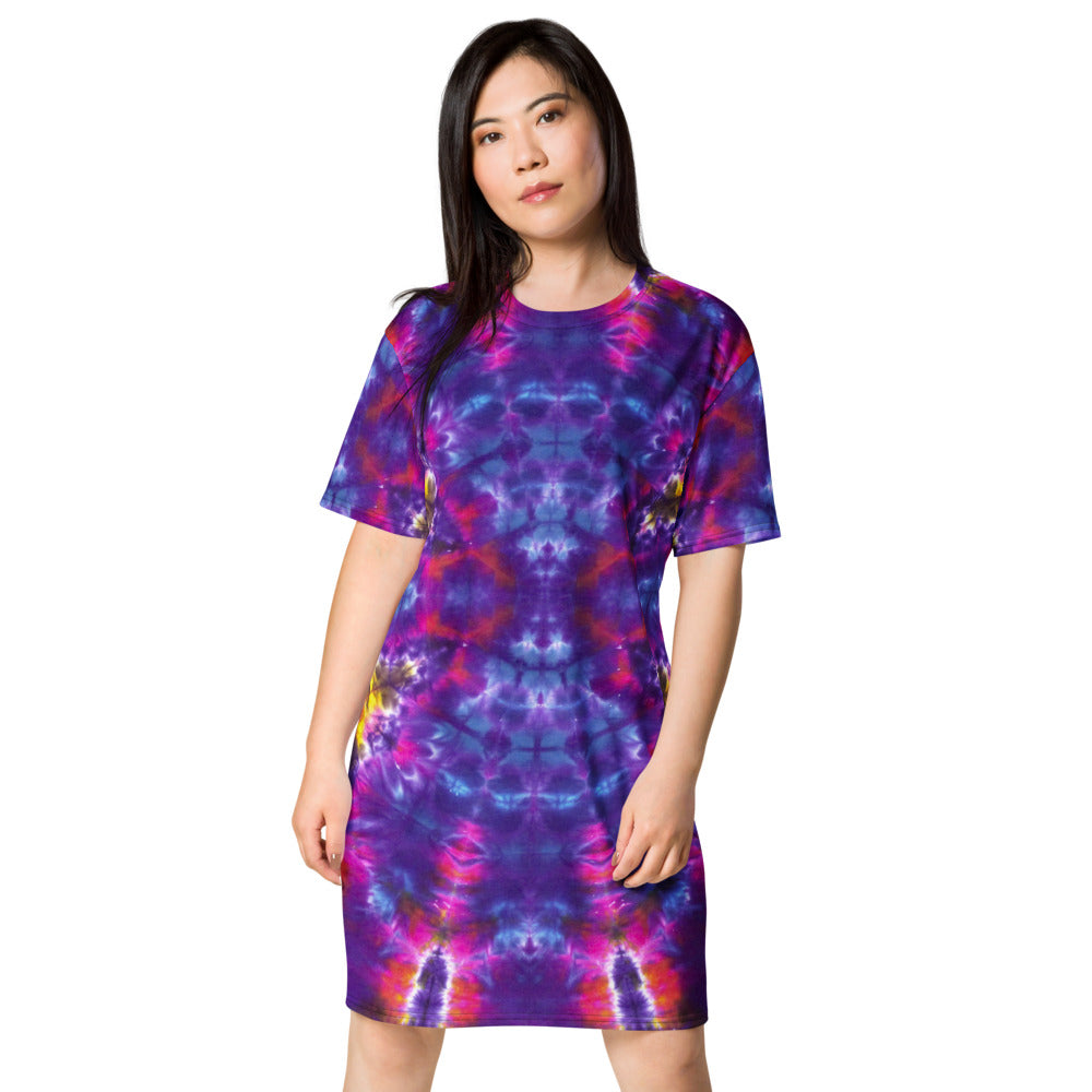 purple tie dye t shirt dress Geode tie dye dress, Short hippie tshirt dress, Cotton Beach cover up